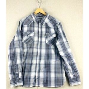 Levis Men's Western Pearl Snap Button-Up Plaid Shirt Gray & Blue Checked Size L